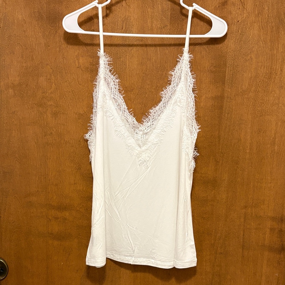 36. POL White Lace Trim Cami Top - Picture 2 of 2